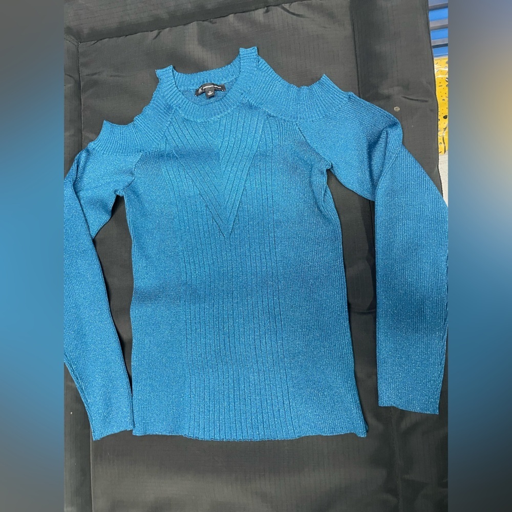 INC International Concepts Teal Cold Shoulder Turtleneck Sweater